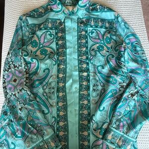 Women's Paisley Print Jacket - Teal and Pink